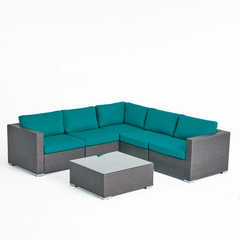 6-Piece PE Wicker Sectional Set with Cushions 1 Corner 2 Armless 2 Armchairs 1 Table