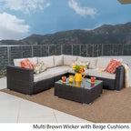 6-Piece PE Wicker Sectional Set with Cushions 1 Corner 2 Armless 2 Armchairs 1 Table
