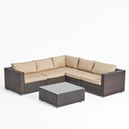 6-Piece PE Wicker Sectional Set with Cushions 1 Corner 2 Armless 2 Armchairs 1 Table