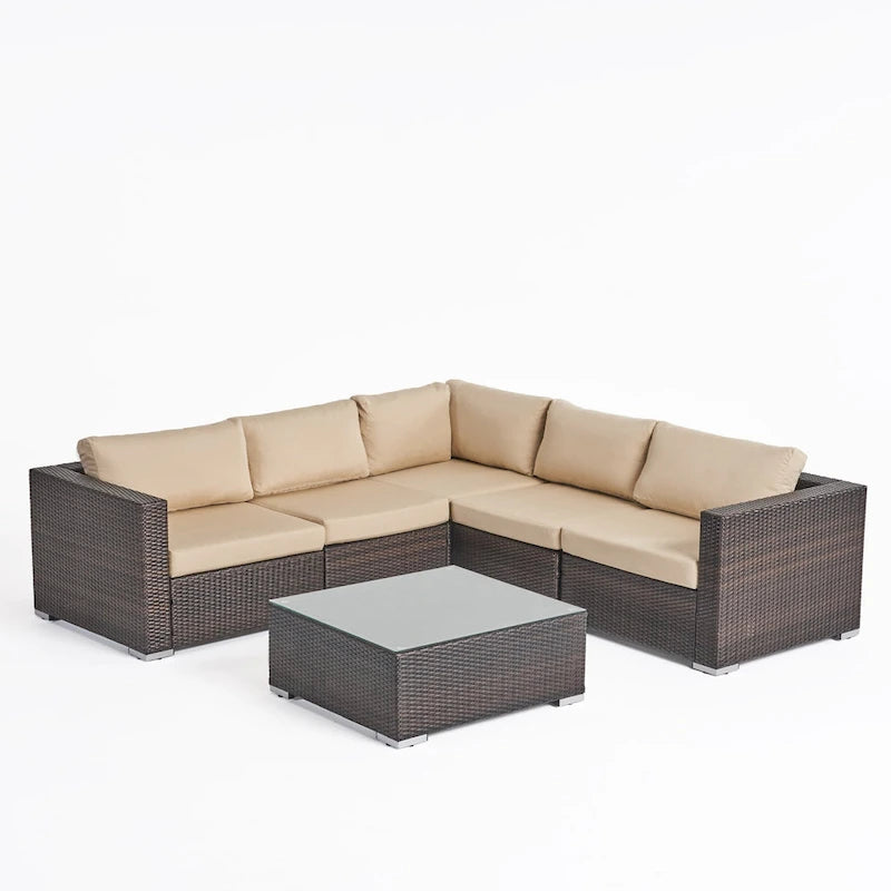 6-Piece PE Wicker Sectional Set with Cushions 1 Corner 2 Armless 2 Armchairs 1 Table