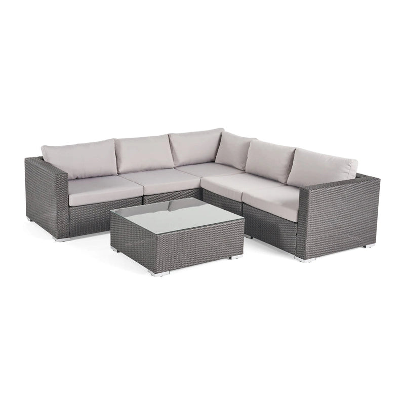 6-Piece PE Wicker Sectional Set with Cushions 1 Corner 2 Armless 2 Armchairs 1 Table