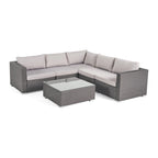 6-Piece PE Wicker Sectional Set with Cushions 1 Corner 2 Armless 2 Armchairs 1 Table