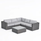 6-Piece PE Wicker Sectional Set with Cushions 1 Corner 2 Armless 2 Armchairs 1 Table