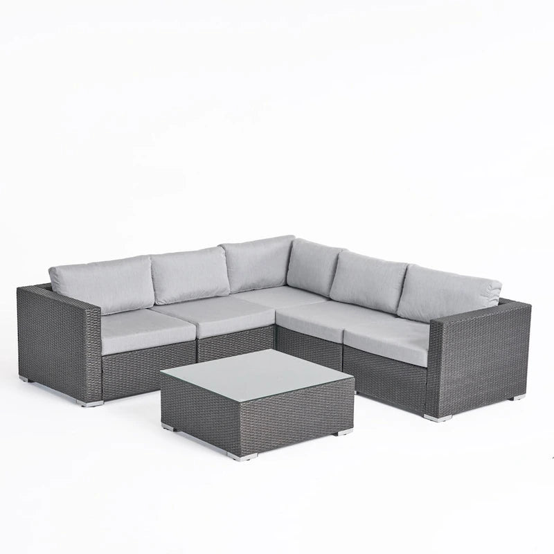 6-Piece PE Wicker Sectional Set with Cushions 1 Corner 2 Armless 2 Armchairs 1 Table