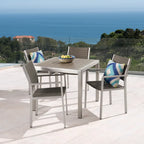 5-Piece Patio Dining Set for 4 People Gray Faux Wood Table Wicker Chairs