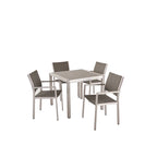 5-Piece Patio Dining Set for 4 People Gray Faux Wood Table Wicker Chairs