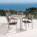 5-Piece Patio Dining Set for 4 People Gray Faux Wood Table Wicker Chairs