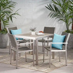 5-Piece Patio Dining Set for 4 People Gray Faux Wood Table Wicker Chairs