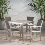 5-Piece Patio Dining Set for 4 People Gray Faux Wood Table Wicker Chairs