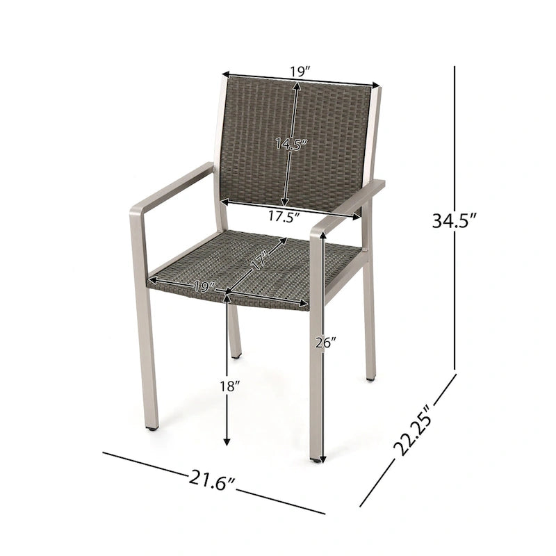 5-Piece Patio Dining Set for 4 People Gray Faux Wood Table Wicker Chairs