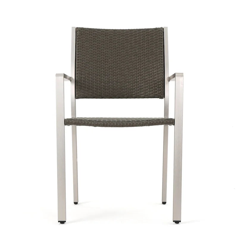 5-Piece Patio Dining Set for 4 People Gray Faux Wood Table Wicker Chairs