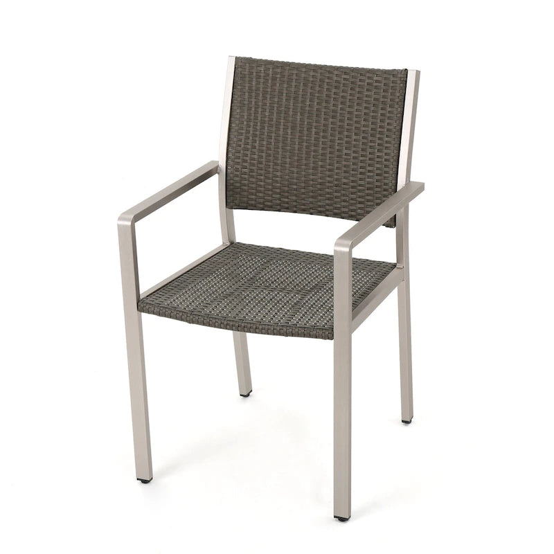 5-Piece Patio Dining Set for 4 People Gray Faux Wood Table Wicker Chairs