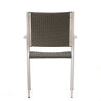 5-Piece Patio Dining Set for 4 People Gray Faux Wood Table Wicker Chairs