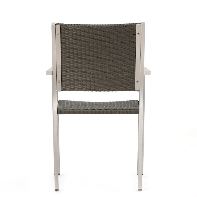 5-Piece Patio Dining Set for 4 People Gray Faux Wood Table Wicker Chairs