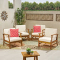 4-Piece Acacia Wood Club Chair Set Gray Frame with Cushions for 4 People
