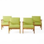 4-Piece Acacia Wood Club Chair Set Gray Frame with Cushions for 4 People