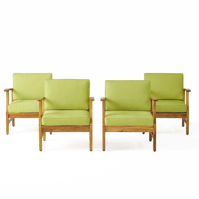 4-Piece Acacia Wood Club Chair Set Gray Frame with Cushions for 4 People