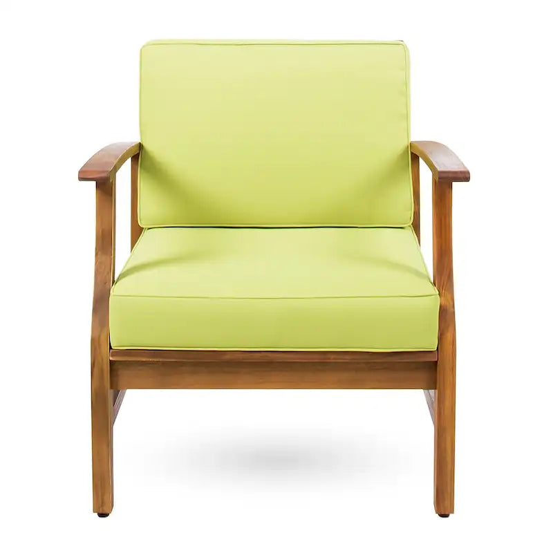 4-Piece Acacia Wood Club Chair Set Gray Frame with Cushions for 4 People