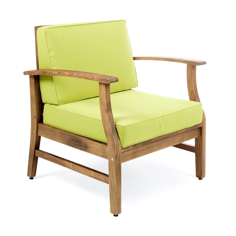 4-Piece Acacia Wood Club Chair Set Gray Frame with Cushions for 4 People