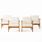 4-Piece Acacia Wood Club Chair Set Gray Frame with Cushions for 4 People