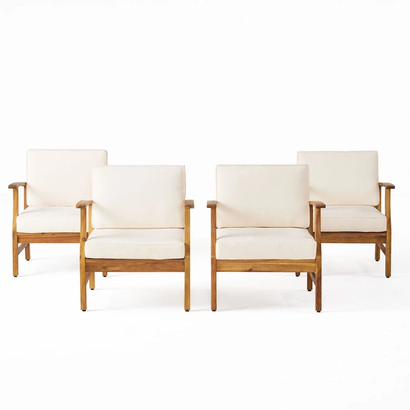 4-Piece Acacia Wood Club Chair Set Gray Frame with Cushions for 4 People