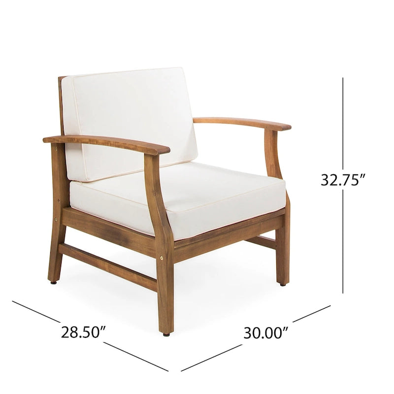 4-Piece Acacia Wood Club Chair Set Gray Frame with Cushions for 4 People