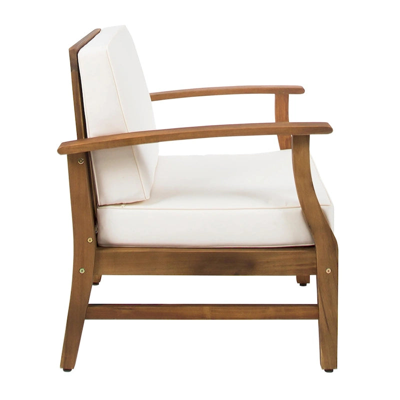 4-Piece Acacia Wood Club Chair Set Gray Frame with Cushions for 4 People