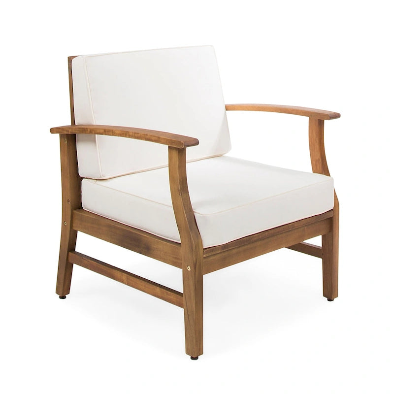 4-Piece Acacia Wood Club Chair Set Gray Frame with Cushions for 4 People