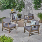 4-Piece Acacia Wood Club Chair Set Gray Frame with Cushions for 4 People