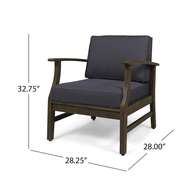 4-Piece Acacia Wood Club Chair Set Gray Frame with Cushions for 4 People