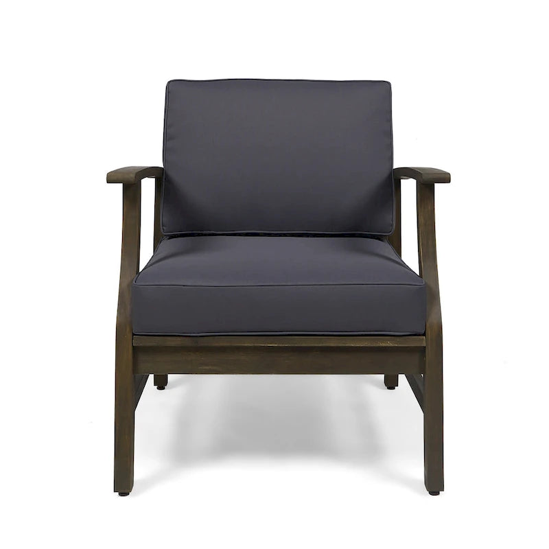 4-Piece Acacia Wood Club Chair Set Gray Frame with Cushions for 4 People