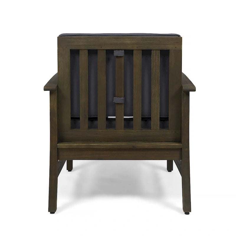 4-Piece Acacia Wood Club Chair Set Gray Frame with Cushions for 4 People