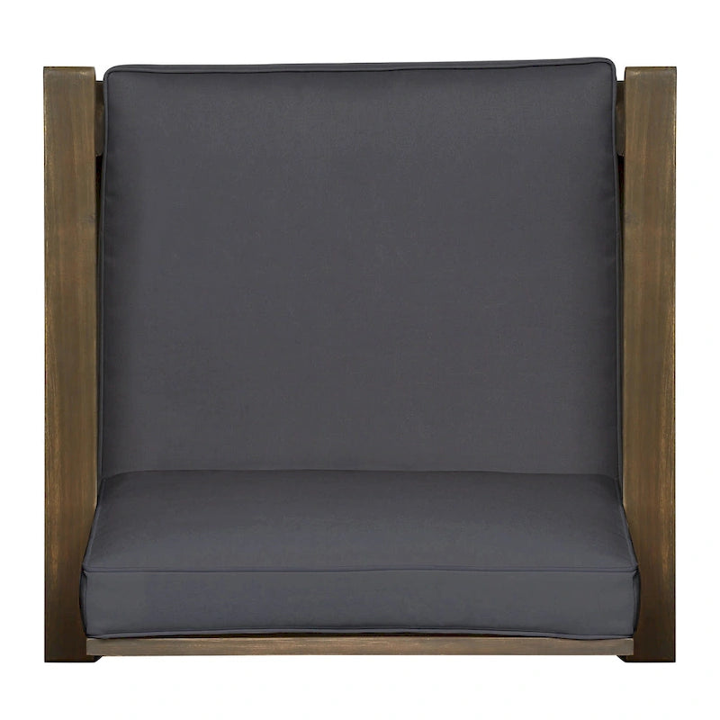 4-Piece Acacia Wood Club Chair Set Gray Frame with Cushions for 4 People