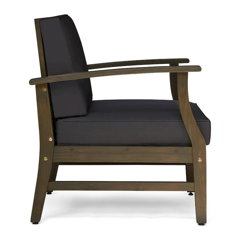 4-Piece Acacia Wood Club Chair Set Gray Frame with Cushions for 4 People