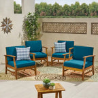 4-Piece Acacia Wood Club Chair Set Gray Frame with Cushions for 4 People