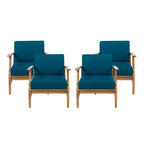 4-Piece Acacia Wood Club Chair Set Gray Frame with Cushions for 4 People