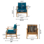 4-Piece Acacia Wood Club Chair Set Gray Frame with Cushions for 4 People