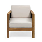 Acacia Wood and Wicker Club Chair with Cushion Slatted Design Weather-Resistant