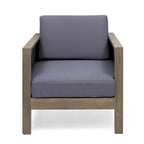 Acacia Wood and Wicker Club Chair with Cushion Slatted Design Weather-Resistant