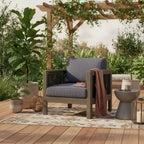 Acacia Wood and Wicker Club Chair with Cushion Slatted Design Weather-Resistant