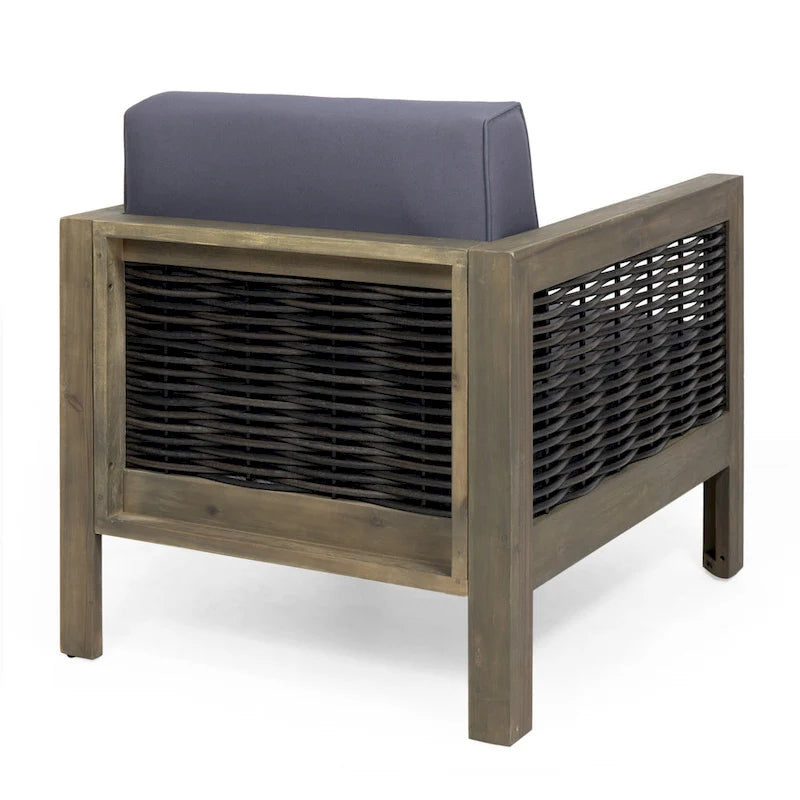 Acacia Wood and Wicker Club Chair with Cushion Slatted Design Weather-Resistant