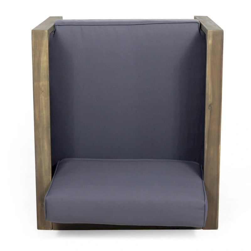 Acacia Wood and Wicker Club Chair with Cushion Slatted Design Weather-Resistant