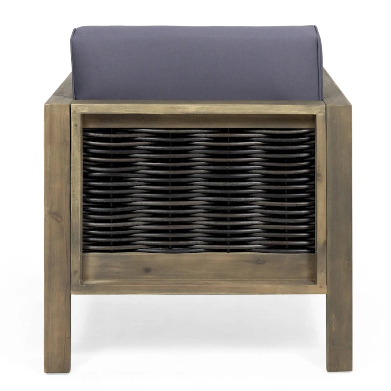 Acacia Wood and Wicker Club Chair with Cushion Slatted Design Weather-Resistant