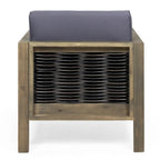 Acacia Wood and Wicker Club Chair with Cushion Slatted Design Weather-Resistant