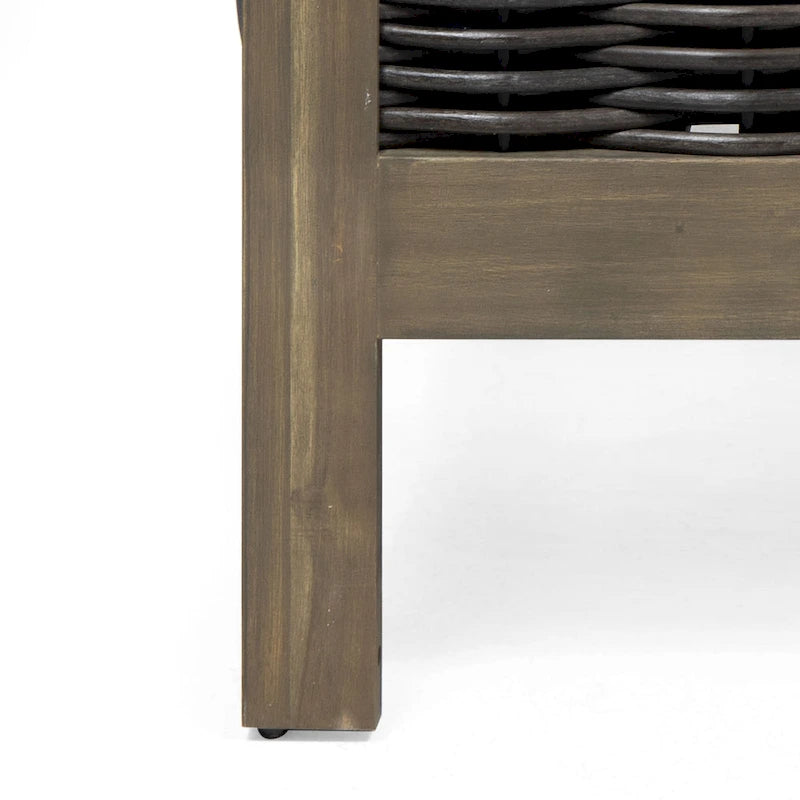 Acacia Wood and Wicker Club Chair with Cushion Slatted Design Weather-Resistant