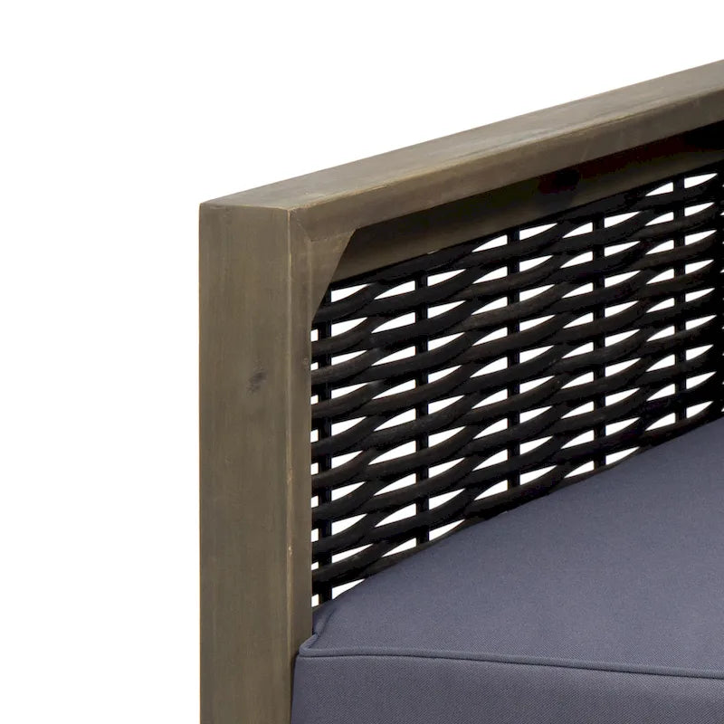 Acacia Wood and Wicker Club Chair with Cushion Slatted Design Weather-Resistant