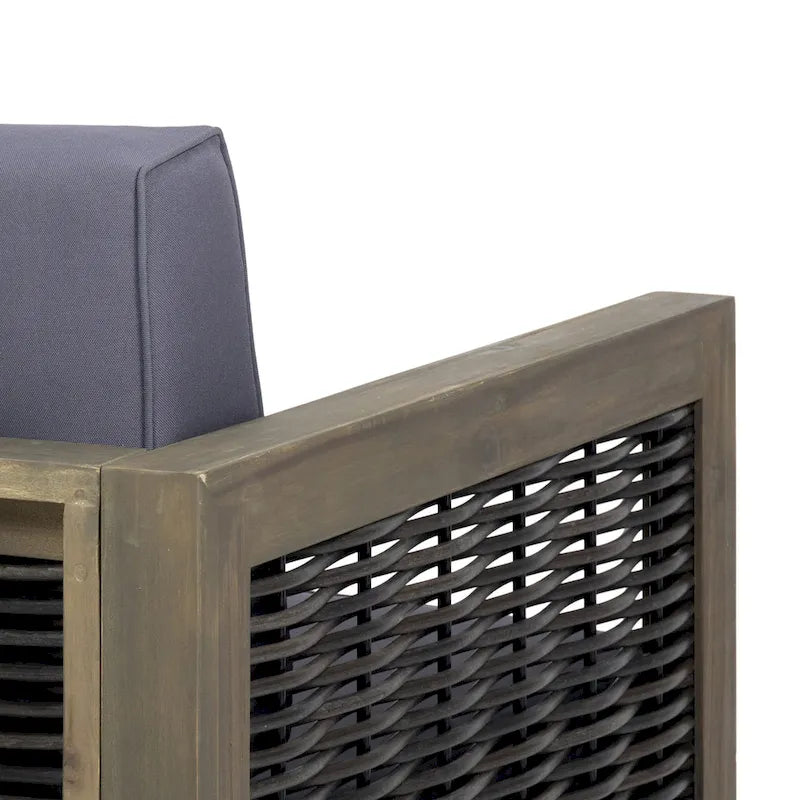 Acacia Wood and Wicker Club Chair with Cushion Slatted Design Weather-Resistant