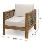 Acacia Wood and Wicker Club Chair with Cushion Slatted Design Weather-Resistant