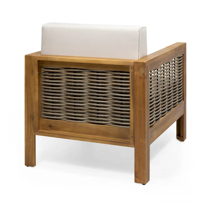 Acacia Wood and Wicker Club Chair with Cushion Slatted Design Weather-Resistant