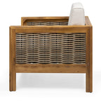 Acacia Wood and Wicker Club Chair with Cushion Slatted Design Weather-Resistant